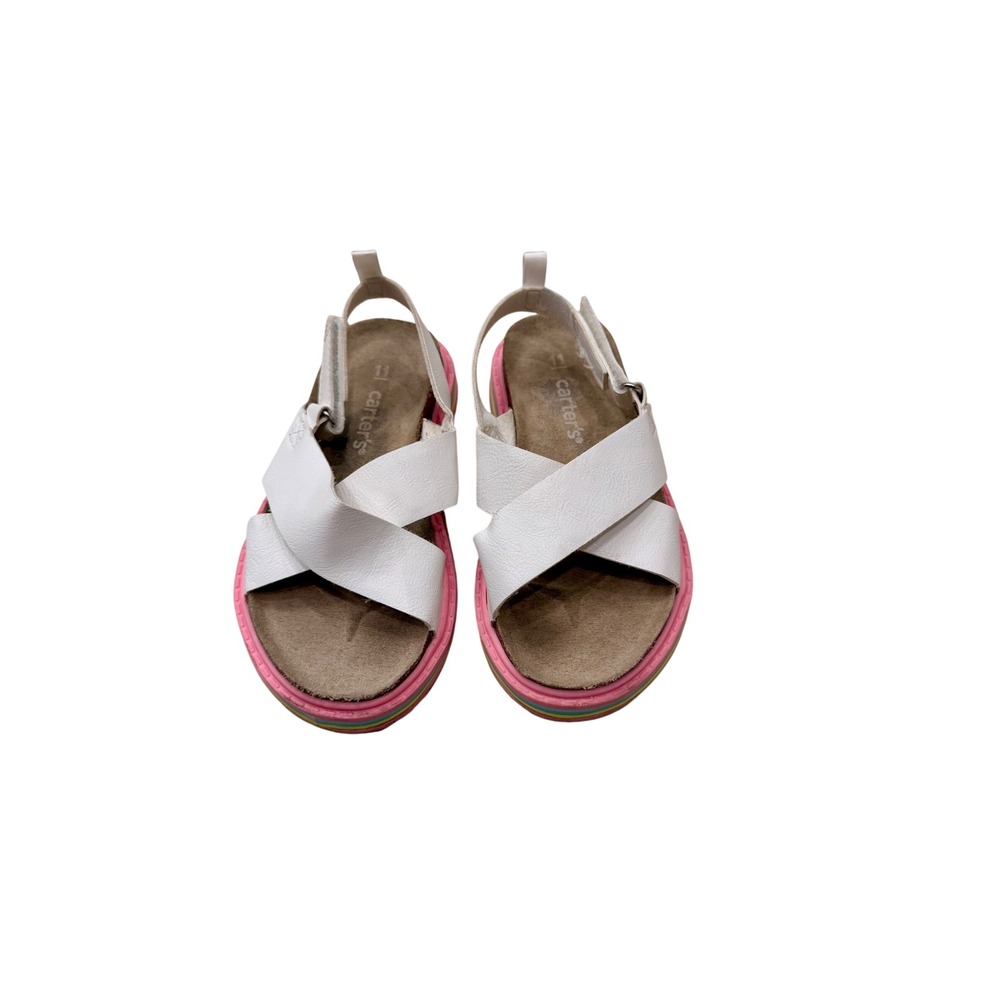 Carters Girls White Rainbow Platform Sandals Size 11 Hook Loop Slingback Straps